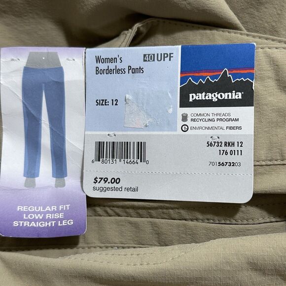 Patagonia Women's 12 Borderless Pants 40 UPF Straight Leg Low Rise Hiking Khaki - Picture 5 of 12